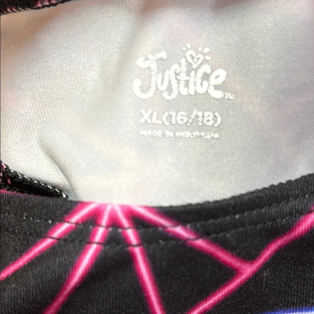 Justice Girls XL 16/18 Black Pink Multicolor Geometric Sports Bra Athleisure